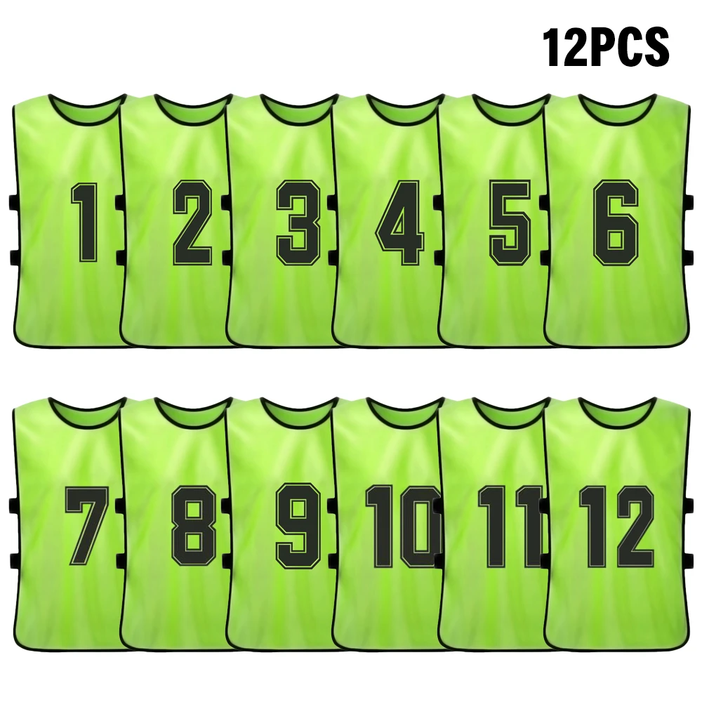 

12PCS Adult Pinnies Quick Drying Football Team Jersey Youth Sports Scrimmage Soccer Team Training Numbered Bib Practice Vest