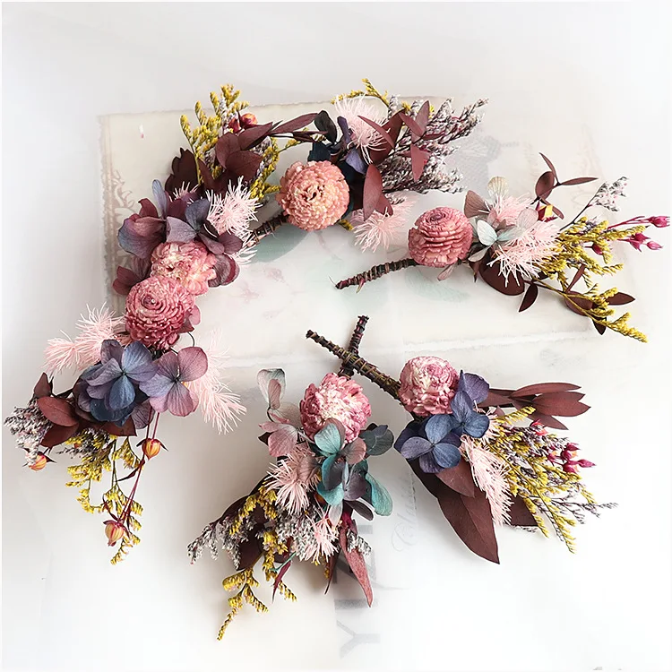 Корейский головной убор для невесты ручная работа сушеные цветы сено