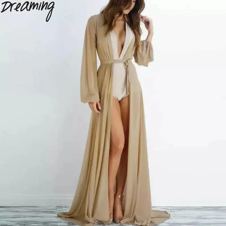 

Black Long Sleeve Wrap Tie Chiffon, Beach Cover up, cover, Kimono, Shawl, Maxi Dress, Salida de baño, Bride, Bridesmaid, Squad