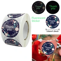 500pcsroll 3 8cm blue thank you stickers night fluorescence christmas decoration gift saling round label stationery sticker