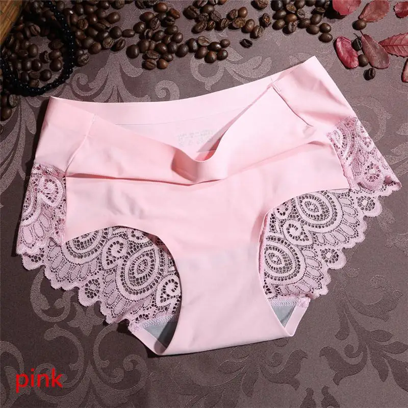 Pink Женские трусы кружевные сексуальные трусы Бесшовные дышащие хлопковые трусы женское нижнее белье ropa interior femenina плюс размер - Цвет: Pink