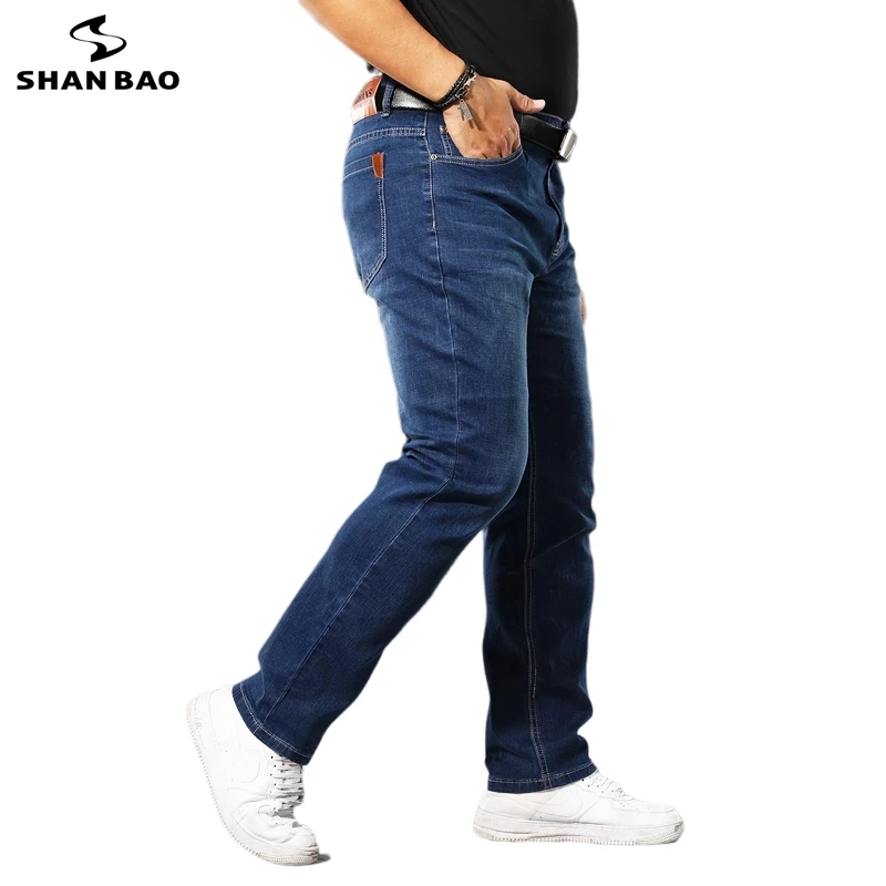 

Джинсы мужские прямые свободного покроя, Классическая брендовая одежда из кожи, с карманами, Молодежные деловые повседневные штаны, 42 44 46 48 ...