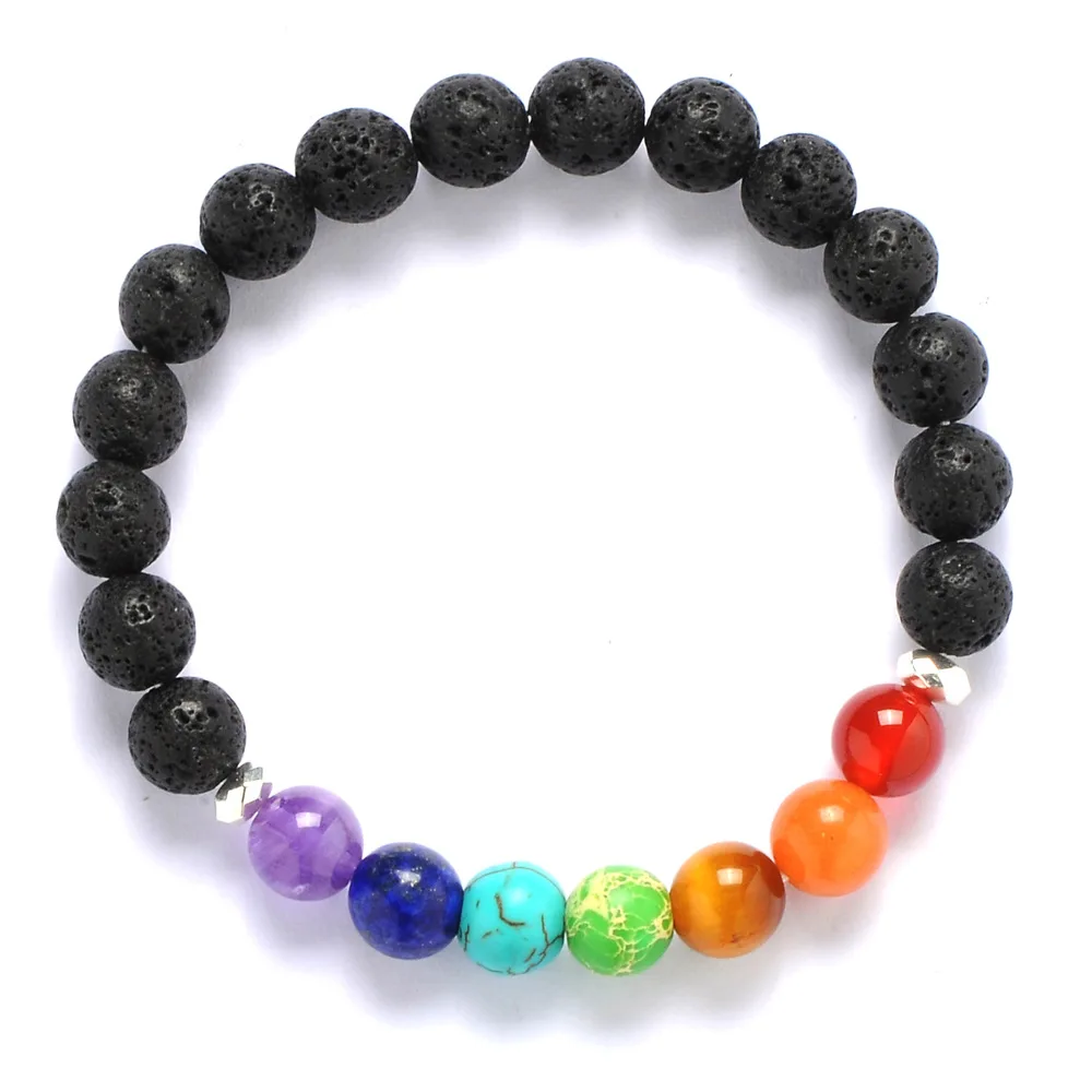 Радужные чакр каменные амулеты 8 мм черные бусины из лавы Сделай Сам ароматерапия