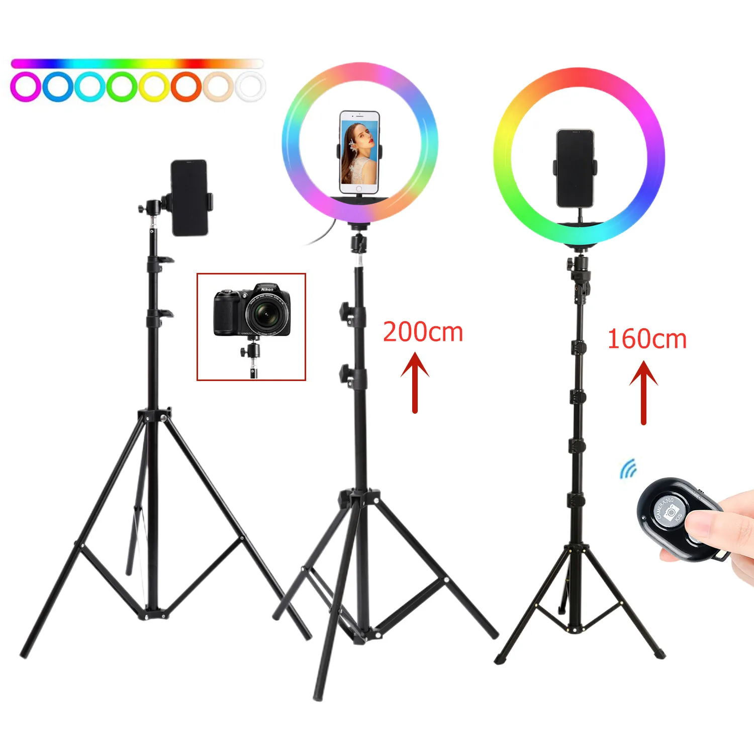 10inch 13inch Selfie RGB LED Round Ring Lamp with Stand Tripod Photographic lighting for Phone TikTok Youtube Makeup Video Vlog