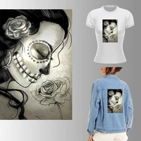 iron on transfer patches girl rose art skull print on patches heat transfert thermocollants t shirt jacket diy patch appqiued