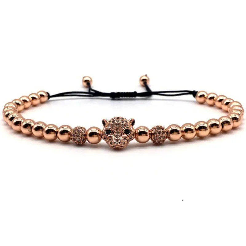 Мужской браслет в стиле панк с головой леопарда регулируемый бусинами форме