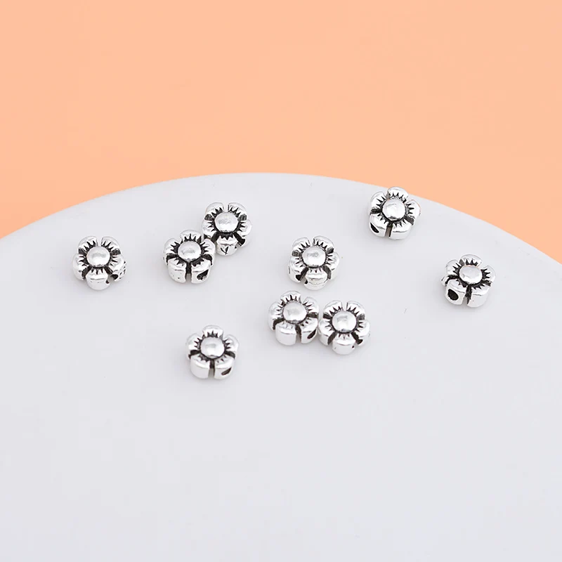 

10PCS Flower bead S925 sterling silver Thai silver beads loose beads handmade DIY jewelry beaded material bracelet accessories