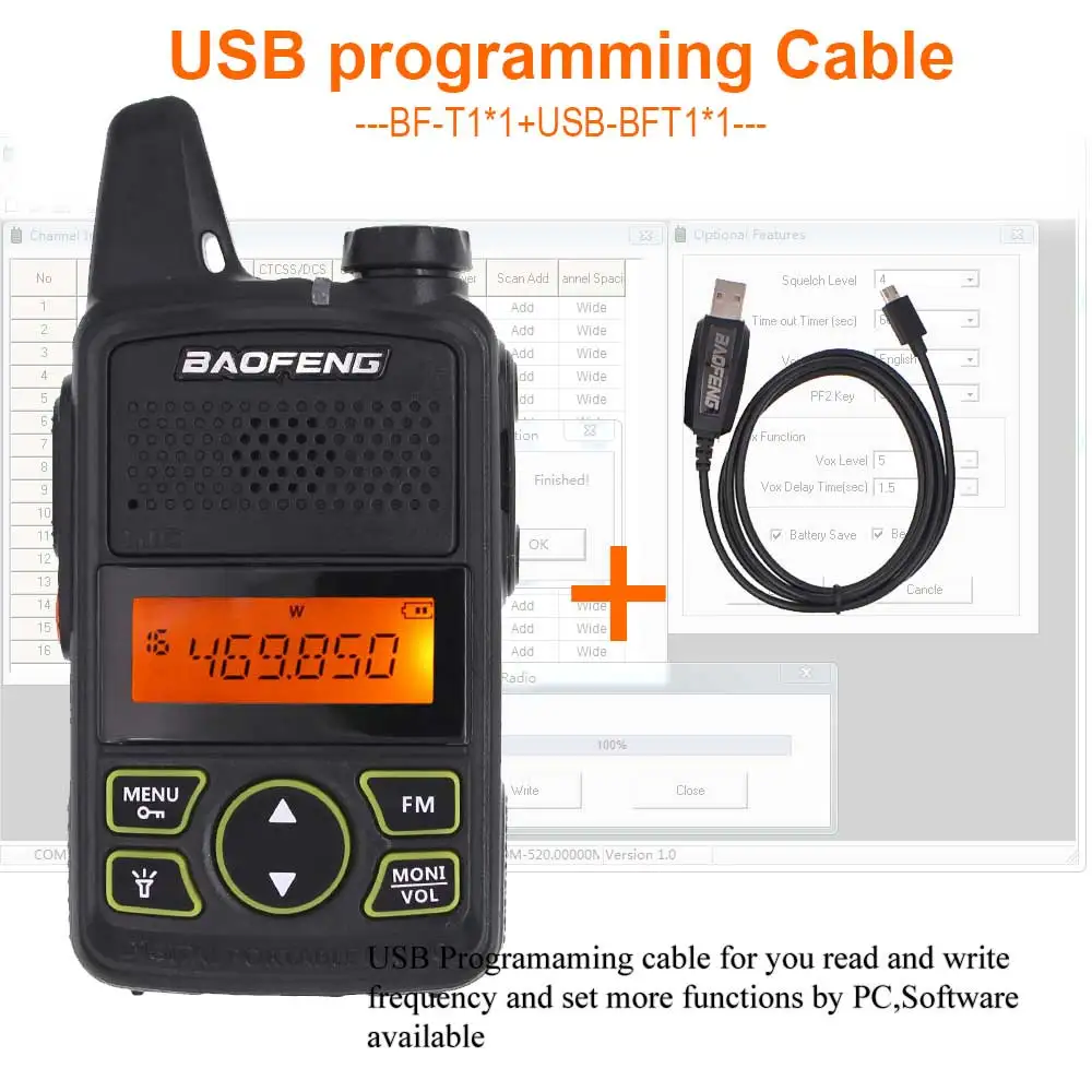 BAOFENG Wakie Talkie BF-T1 UHF 400-470MHZ двухстороннее радио 0,5-1 W мощность трансивер Ручной домофон - Цвет: Add Cable