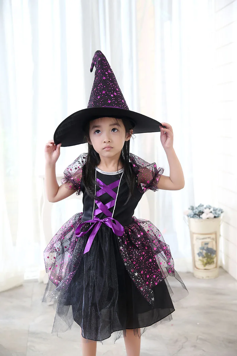 Милый костюм ведьмы на Хэллоуин для маленьких девочек детское Забавное платье