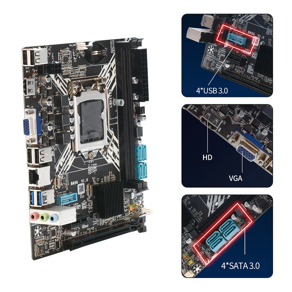 

B85 Desktop Motherboard DDR3 PCI-E X16 USB3.0 SATA3.0 x 4 Support for LGA 1150 Mining Miner Mainboard with VGA Interface