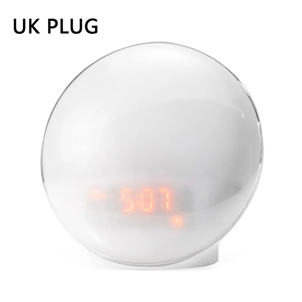 UK Plug Светильник с функцией пробуждения, цифровой будильник, светодиодный электронный будильник с имитацией восхода солнца, заката, природы, сна, музыки, красочный ночной Светильник - Цвет: UK Plug