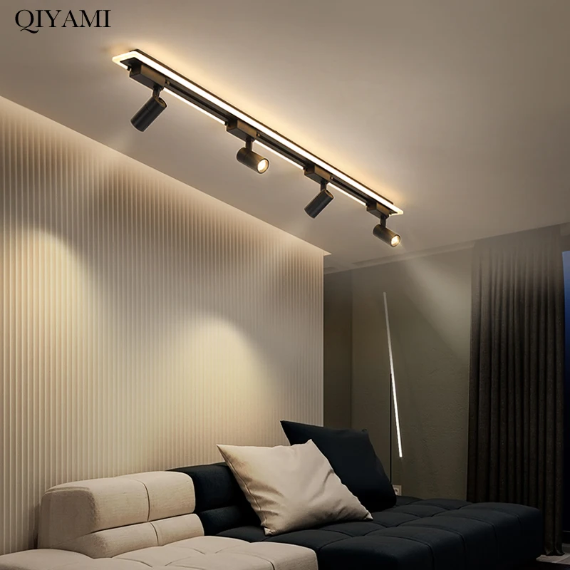 $21.05 Modern Led Ceiling Spotlights For Background Wall Living Room Study Freely Collocation Track Lighting Black Iron Acrylic Lamps