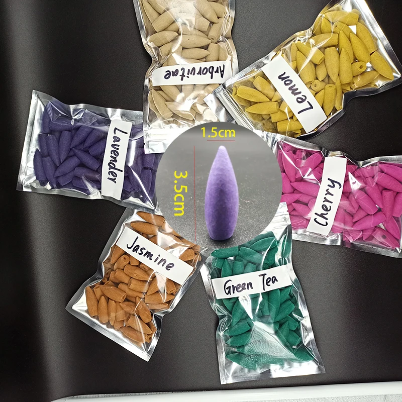 

The 50/70 Piece Oversized Backflow Incense Cones In Bag Yoga Meditation Reflux Tower Incense Lavender Jasmine Cone Incenses