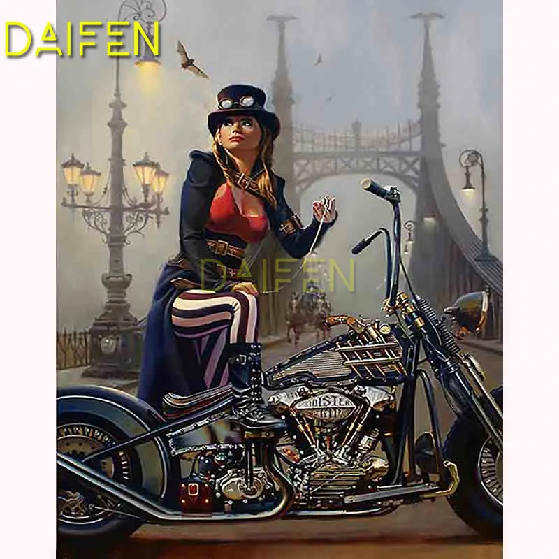 Полная круглая Алмазная вышивка полная квадратная мозаика мотоцикл девушка