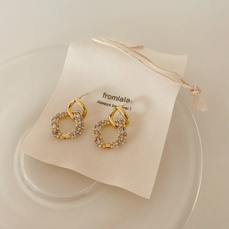 

Minimalist Bling Rhinestone Contrasted Geometric Earrings for Women Gold Color Alloy Double Square Dangle Earrings Bijoux Femme