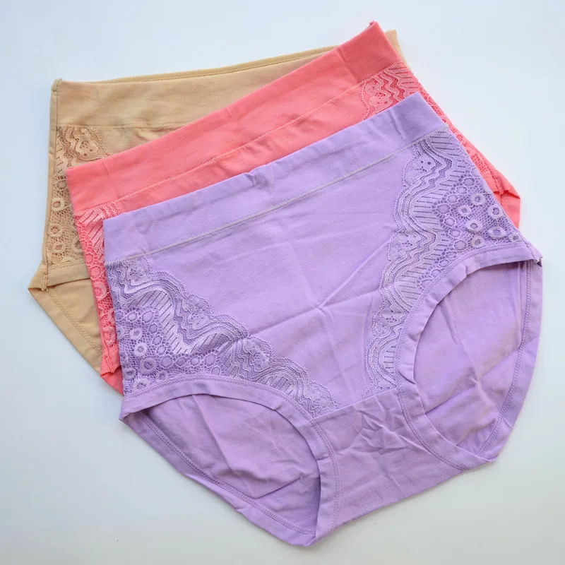 

3Pcs XL-6XL Big Size High Waist Women's Panties Cotton Briefs Lace Seamless Underpants Ladys Underwear Female Intimates 6634
