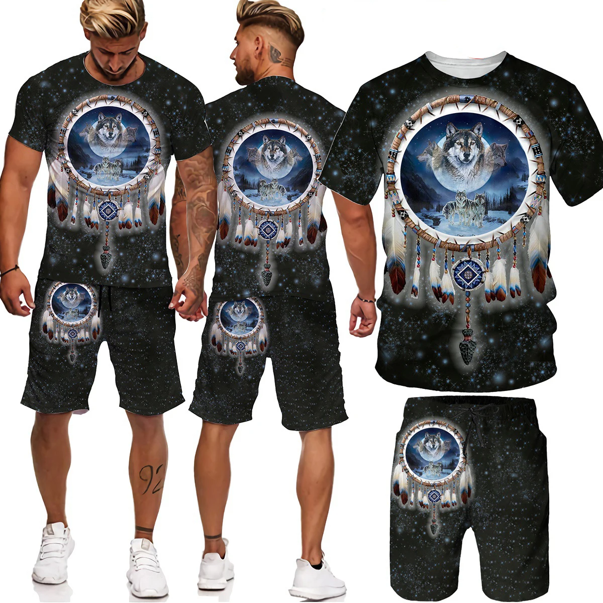 

2021 Summer Men Casual Sports Sets Round Neck T-shirt Shorts 2 Piece Suit Fashion Sports Breathable Mens Clothes