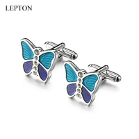 free shipping blue butterfly cufflinks for mens high quality crystal cuff links wedding groom gifts man shirt cuffs cufflink