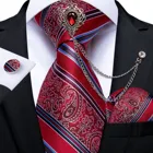 Модные Шелковые галстуки для мужчин Роскошная красная Брошь 100% шелк деловой свадебный галстук Карманный квадратный платок подарок для мужчин Прямая поставка DiBanGu