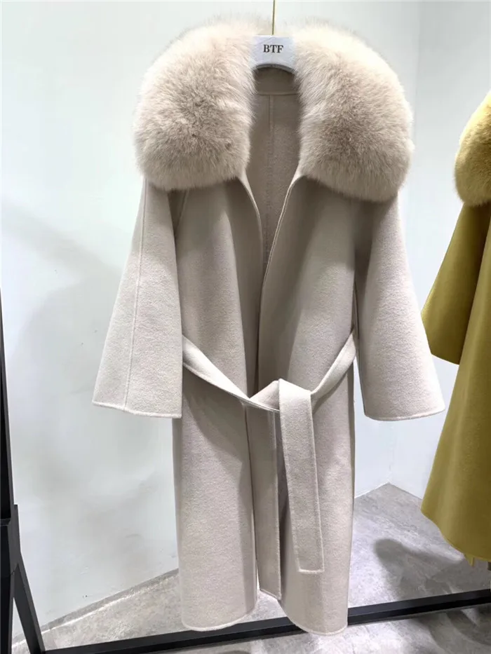 light gray Зимние шерстяные пальто для женщин натуральный Лисий мех воротник двухстороннее шерстяное пальто Женская куртка - Цвет: light gray