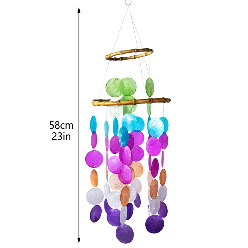 

H&D Rainbow Capiz Shell Wind Chimes Indoor Outdoor Hanging Window Garden Decorative Mobiles Ornament Memorial Sympathy Gifts