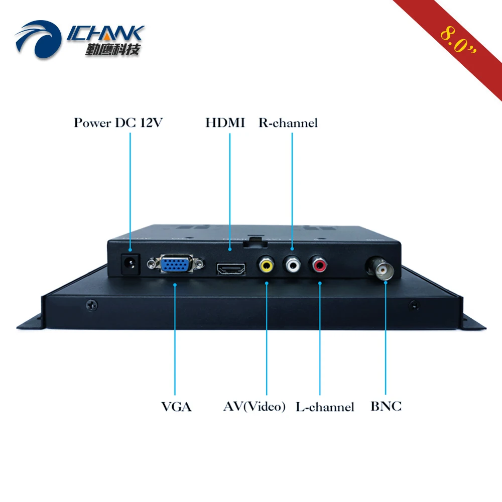 K080TN ABHV/8 дюймов 1024x768 маленький размер AV BNC VGA HDMI Встроенный Открытый каркас