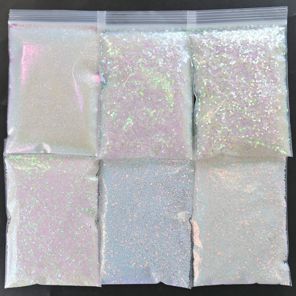 6Bag Aurora Gradient Mixed Hexagon Glitter 3D Holographic Iridescent Flakes Slice Sparkly Chunky Manicure Nail Art Decoration G3