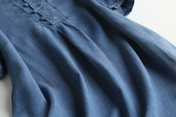 Лето 2020 новое ретро платье с вышивкой тонкое свободное джинсовое средней