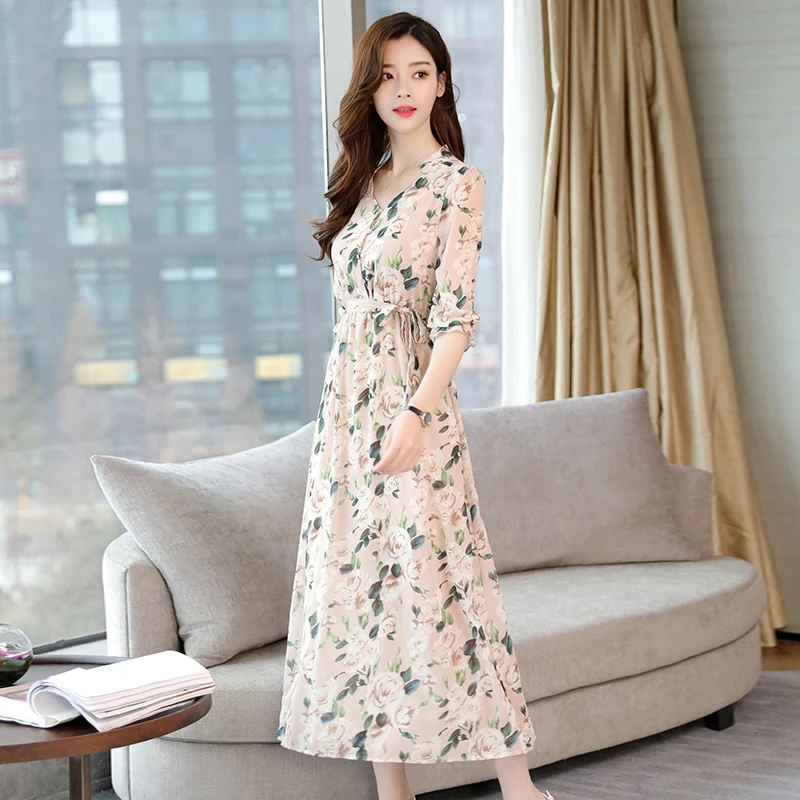 Летние Цветочный принт вечерние Женское платье длинное Boho в ретро стиле