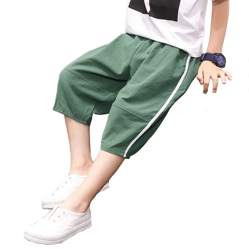 

Cotton and linen trousers for cuhk and boy, cropped cotton and linen trousers for children 2020, thin and loose in summer