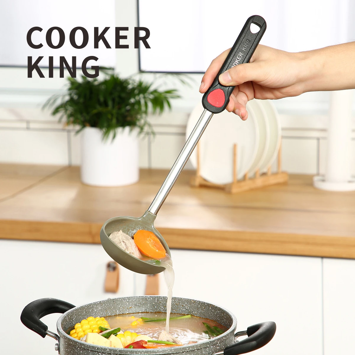 

COOKER KING Food Grade Nonstick Silicone Scoop Spoon Stainless Steel Spatula/Ladle Kitchen Utensils Non-Toxic Kitchenware Tools