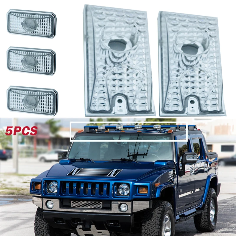 

5pcs Lens Cab Marker light top Roof light Warning Lights Dome Lights lamp for Hummer H2 SUV SUT 2003-2009