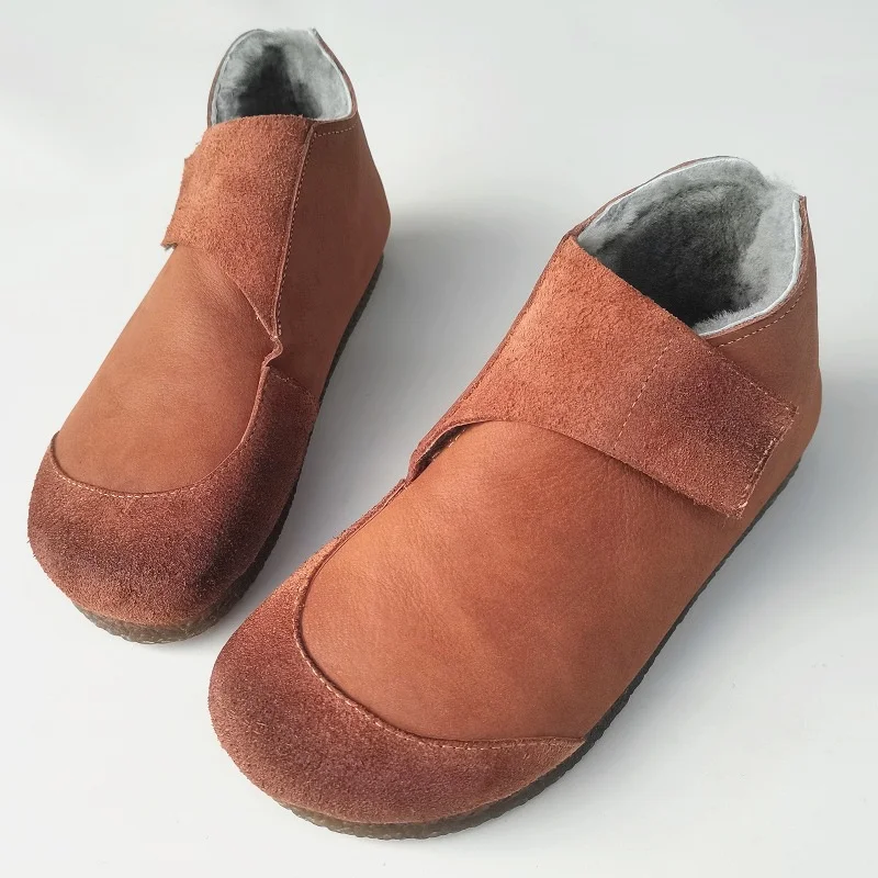 Мужские повседневные ботинки без шнуровки, ботильоны из 100% натуральной кожи с шерстяным мехом, рабочая мужская обувь на плоской подошве