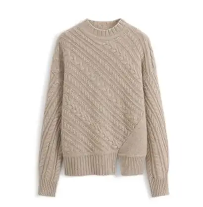 

wool sweater female half-high collar oblique twisted loose loose lazy wind wool bottoming sweater women knitted pullover
