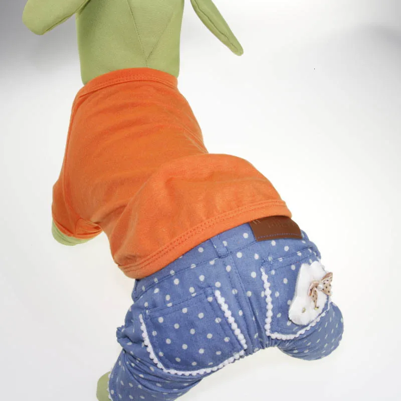 Весенне-летняя одежда для собак синие комбинезоны в горошек джинсы штаны