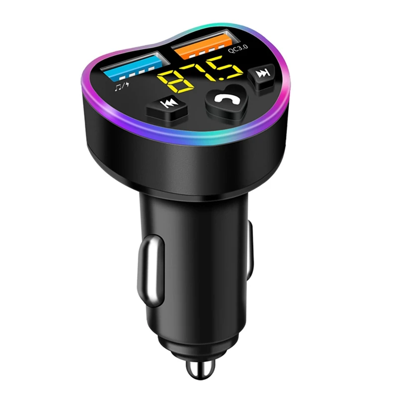 

NEW-Bluetooth FM Transmitter for Car BT 5.0 &QC3.0 Wireless Bluetooth FM Audio Adapter Music Player Car Kit with LED Backlit