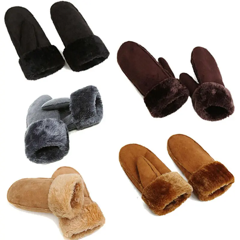 Зимние толстые теплые перчатки из кашемира для мужчин и женщин кожаные