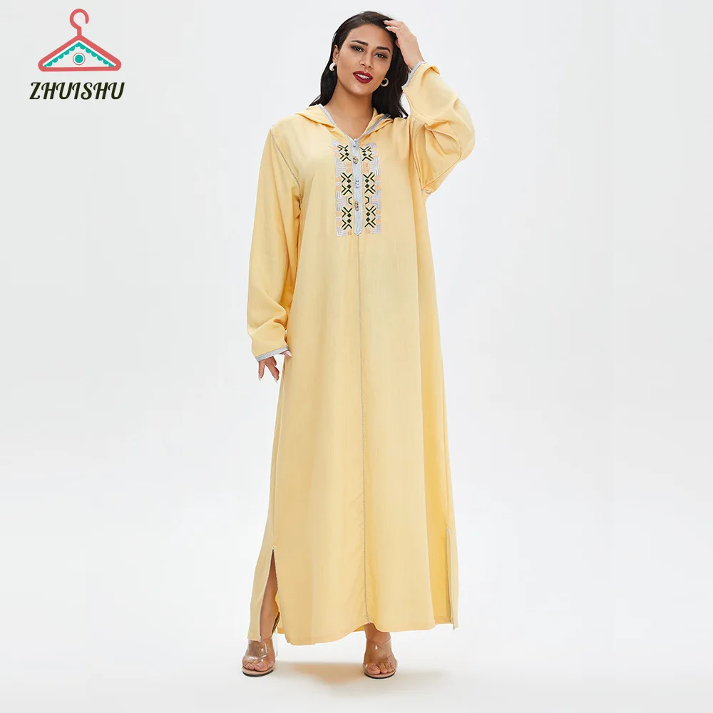 

ZHUISHU Muslim Nightgown Dress Pajamas Dubai Women's Pajamas Soft Long Dress Embroidery Dress Big Dress Nightwear East Robe R55