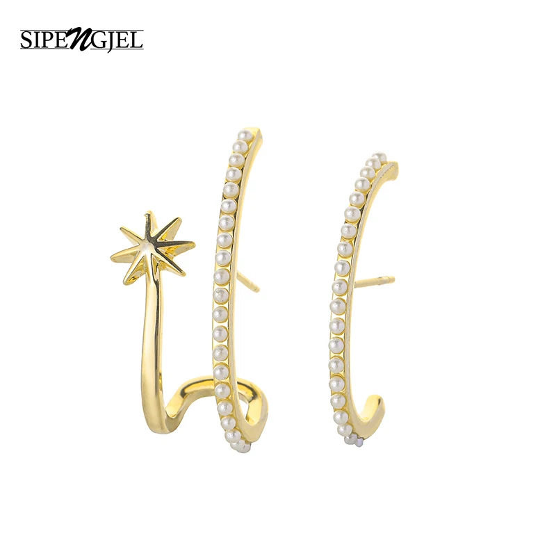 

SIPENGJEL New Trendy Cubic Zircon Pearl Cuffs Stud Earrings Gold Geometric Stud Earrings For Women Jewelry 2021