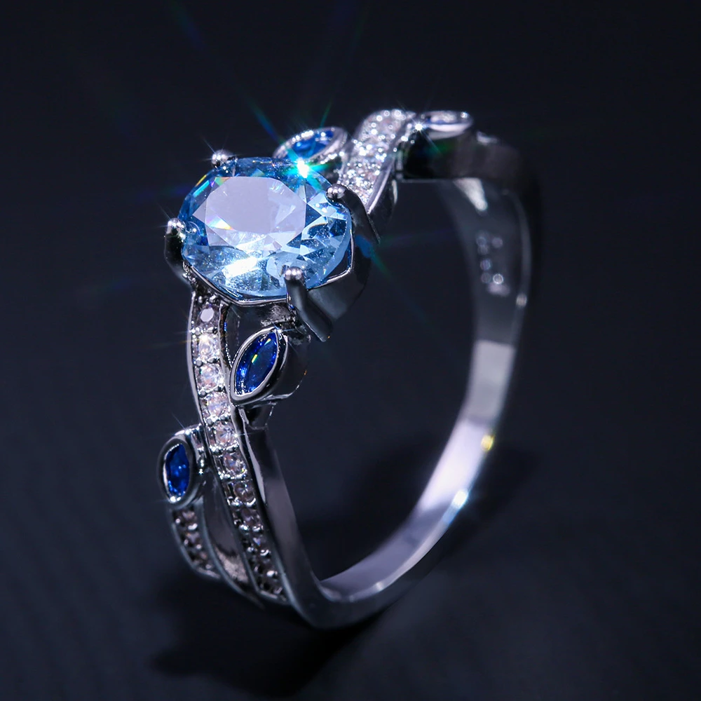 

Loredana Fashion Fantasy Ice Crystal Series Jewelry For Women.Valentine Gift Blue Zircon Oval Claw Set Modeling Wedding Rings