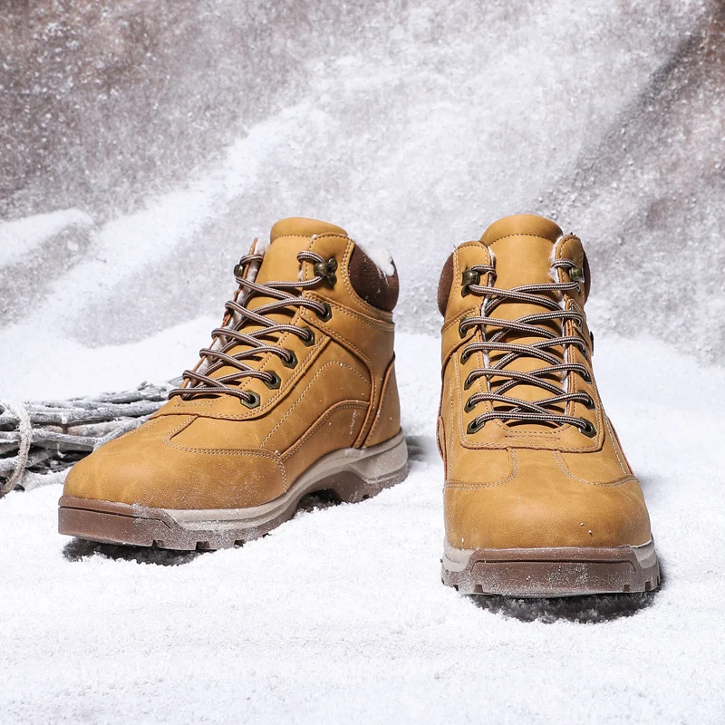 Winter Leather Men Boots Fashion Waterproof Snow Designer s Shoes Lace Up Ankle Big Size HX-166