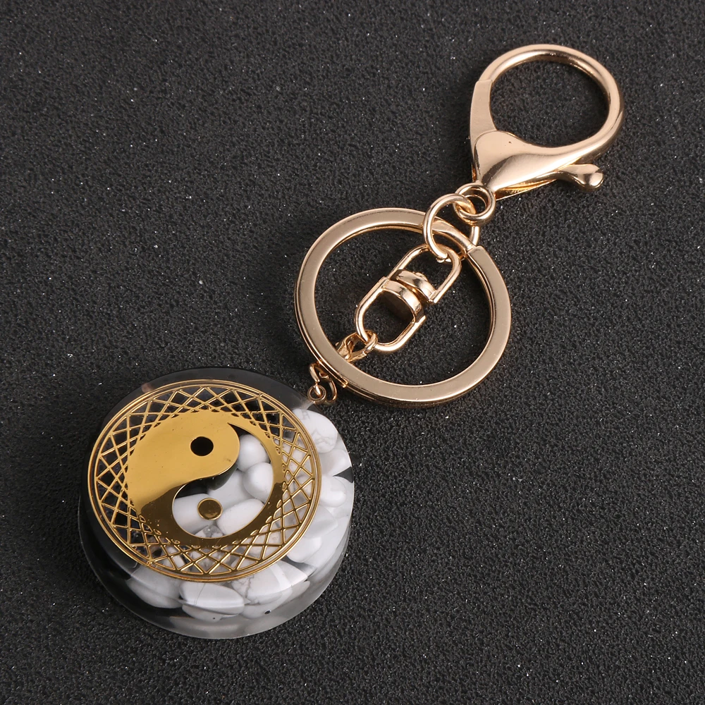 Китайский брелок для ключей Yin and Yang Tai Chi Orgone из натурального камня черный