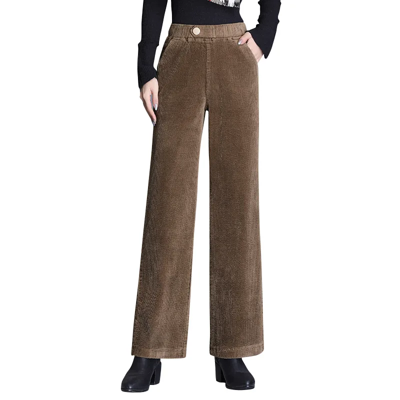 

2020 Women Autumn Winter Long Pants Wide Leg Soild Color Warm Velvet Fashion Female Casual Loose High Wasit Office Lady