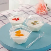 50pcs 100ml transparent dessert cups creative diamond shaped disposable cake box wedding birthday party plastic cup with lid