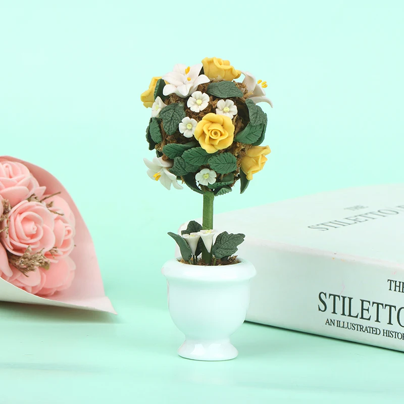 

1 шт. 1:12 миниатюрный глиняный цветок гортензии цветок в горшке для украшения кукольного домика