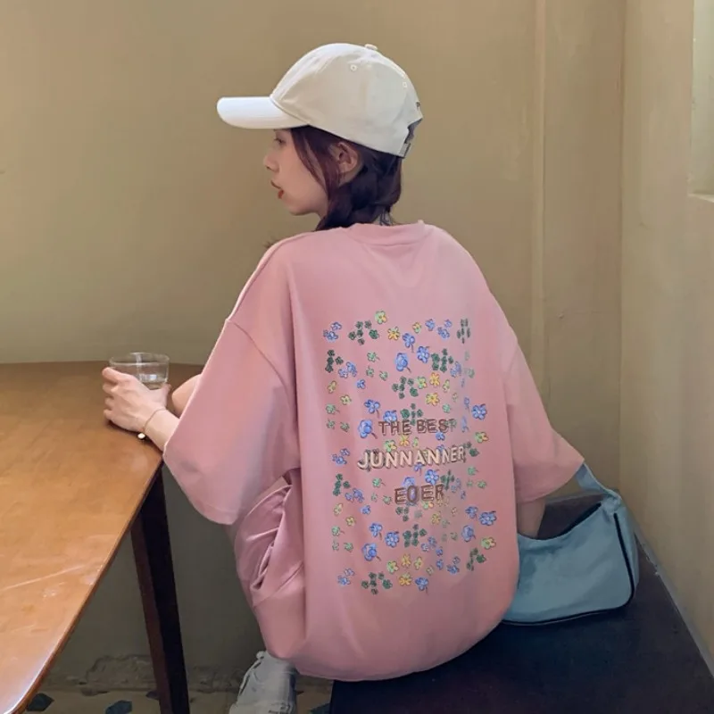 

Лето 2021 новинка футболка средней длины с коротким рукавом женский свободный Универсальный Повседневный Приталенный топ в гонконгском стил...