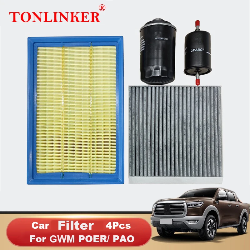 

TONLINKER Car Cabin Air Filter Oil Filter Fuel Filter For GWM PORE 2020 2021 For Great Wall PAO 2.0AT 2.0MT 4Pcs Car Accesories