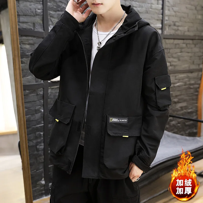 

2020 Autumn & Winter New Arrivals All-match Casual Plus Size Loose Fashion Thickening Men Tooling Hooded Jacket Free Shipping