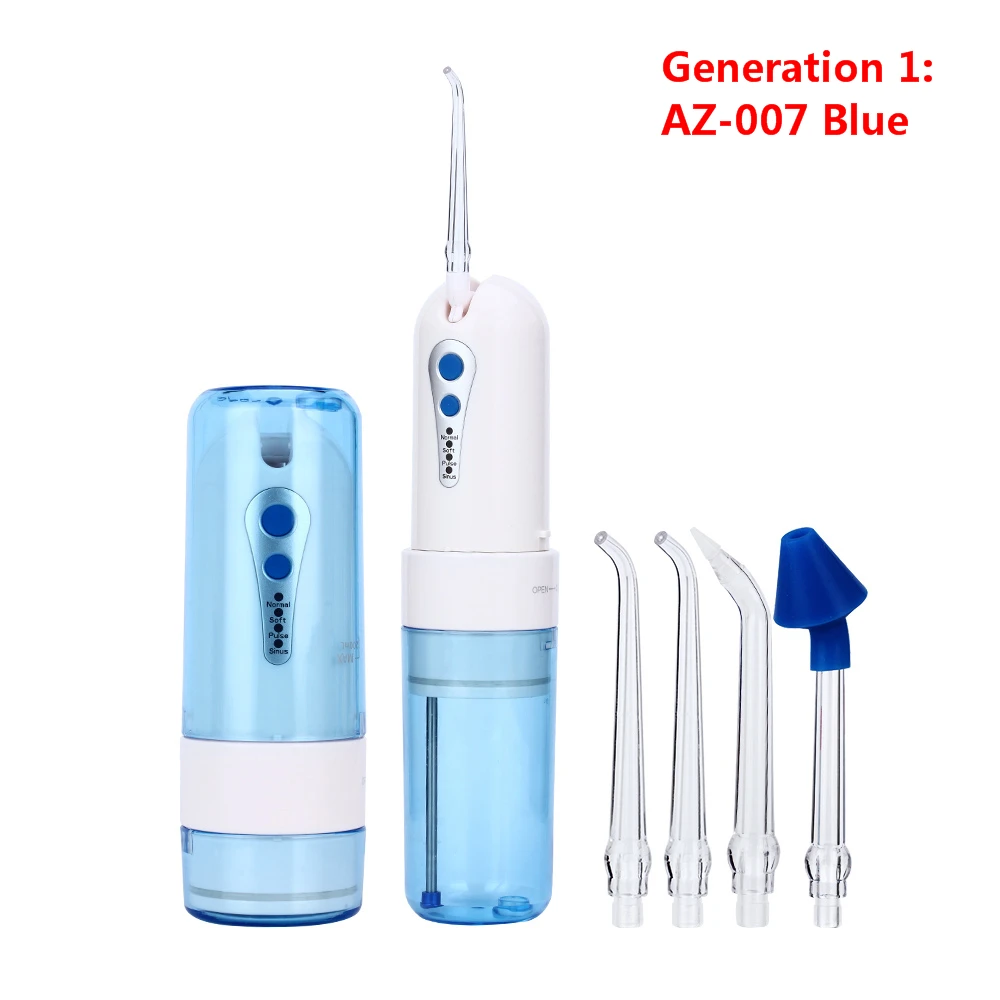 AZ-007 Blue AZDENT AZ-008, дорожный ирригатор для полости рта, зубная нить, USB Перезаряжаемый, складной, водонепроницаемый, 4 режима, струя воды, Флоссер, 210 мл, подарок, 5 насадок - Цвет: AZ-007 Blue