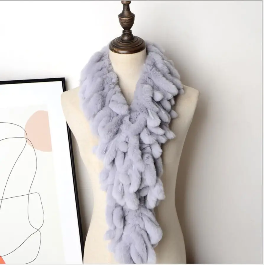 Women's Winter Real Rex Rabbit Fur Scarf Collar Neck Warmer Shawl Fluffy Furry Wraps |